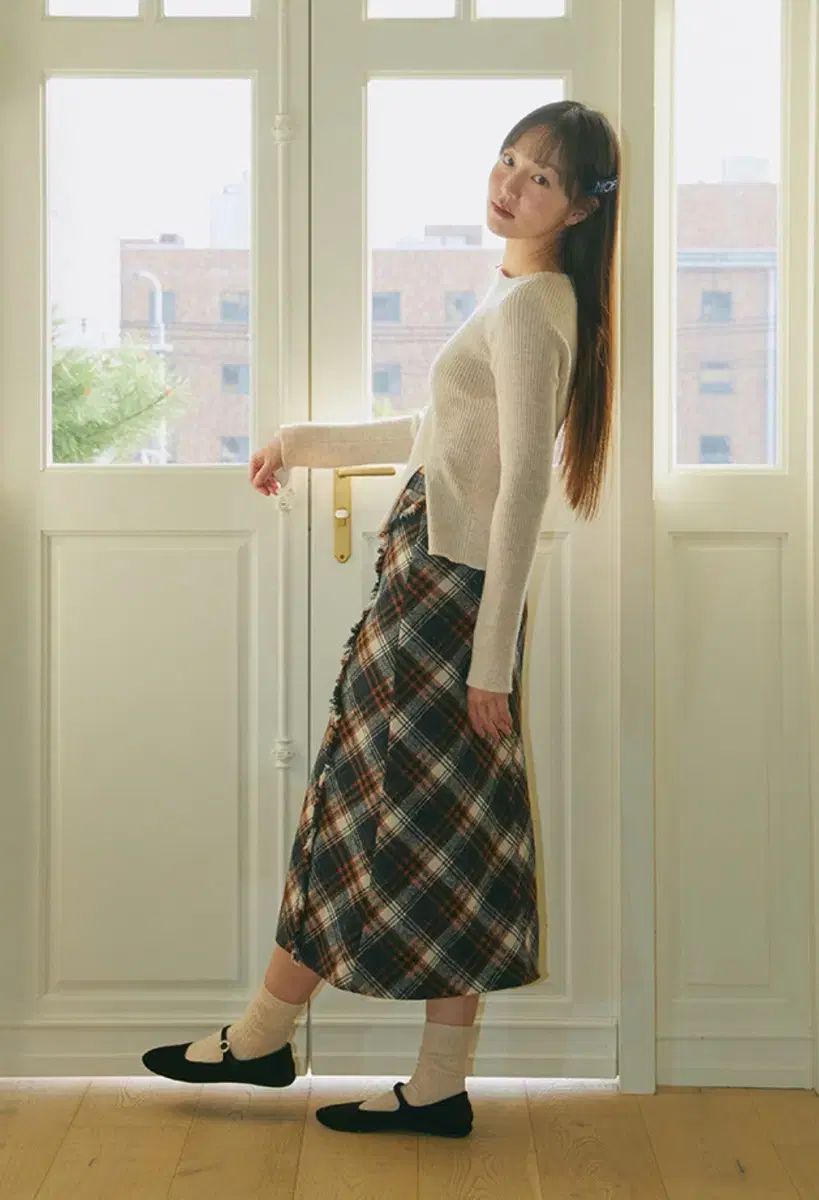 マーガリンフィンガーズ CHECK フリンジ ロング スカート