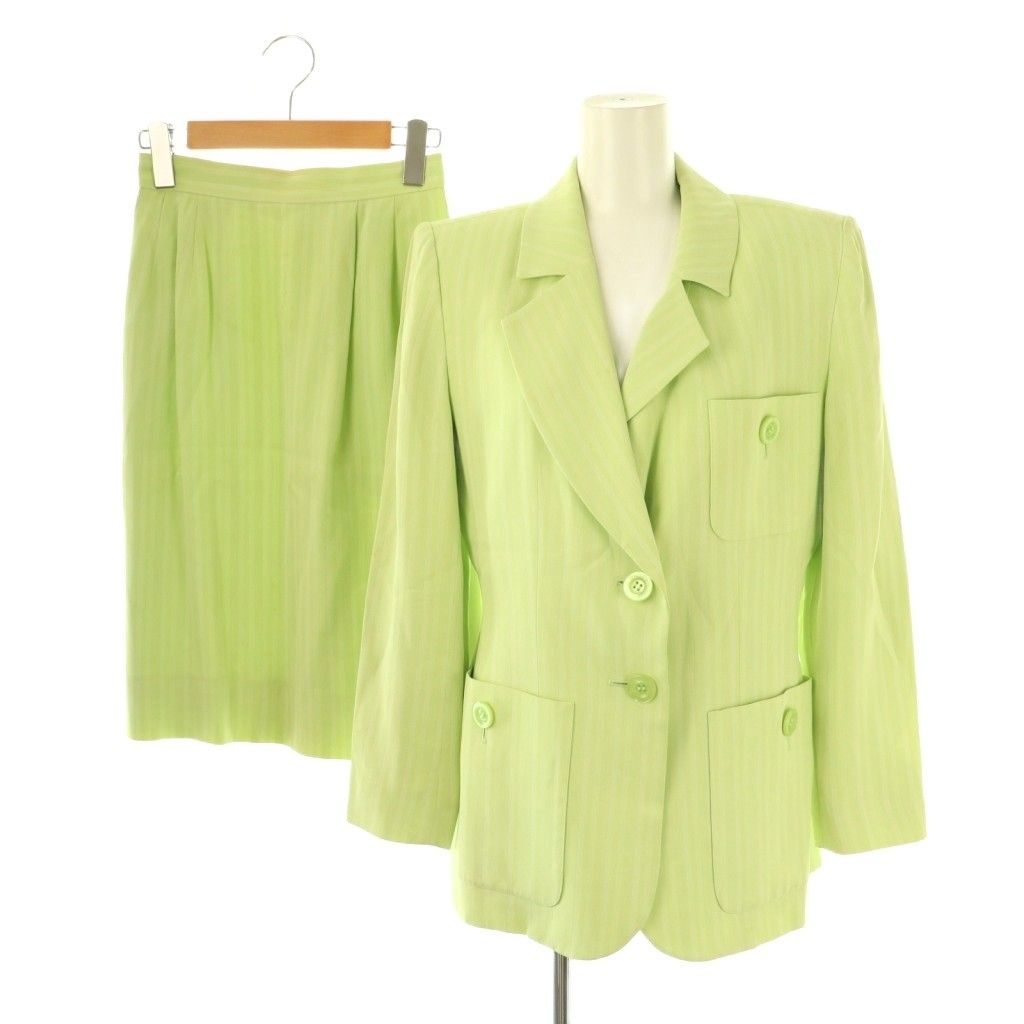 イヴサンローラン YVES SAINT LAURENT ヴィンテージ スーツ セットアップ ストライプ ジャケット スカート 34 ミントグリーン ES GY53