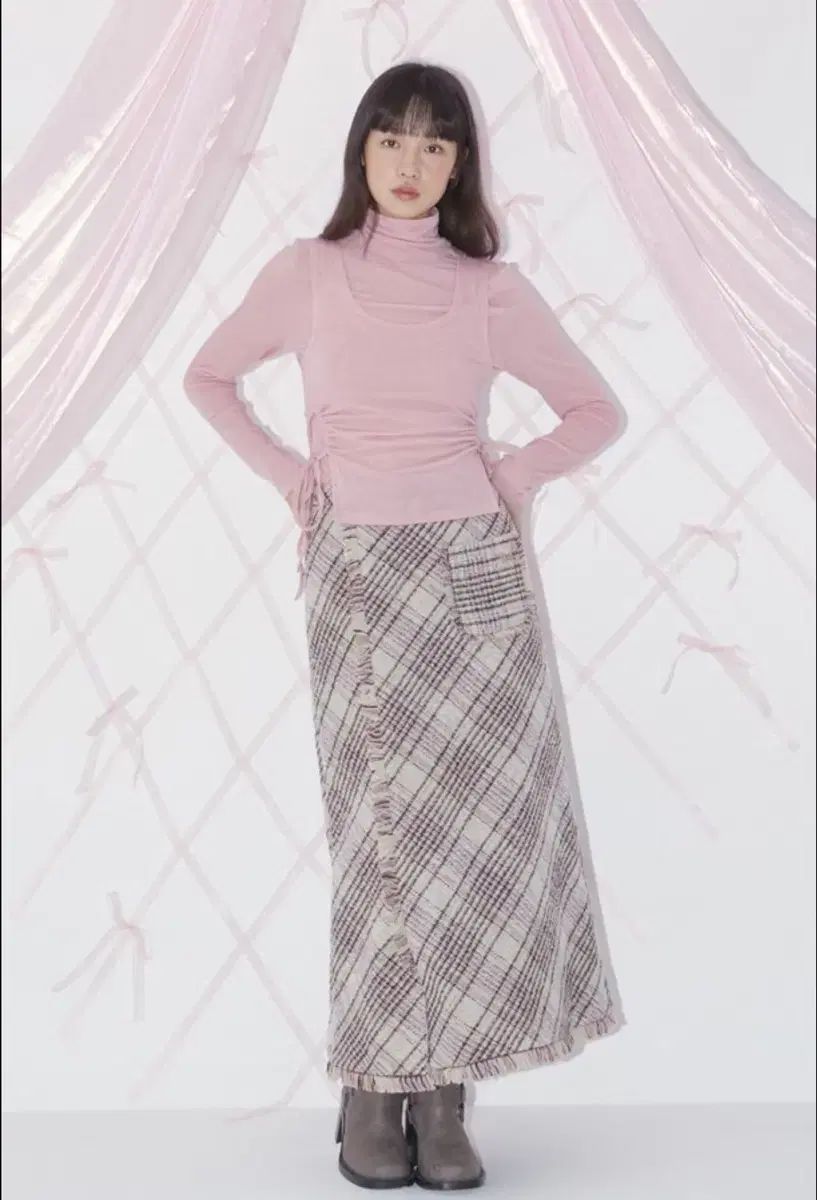 ミギリン Ping Fingers チェック ポケット フリンジ Long スカート