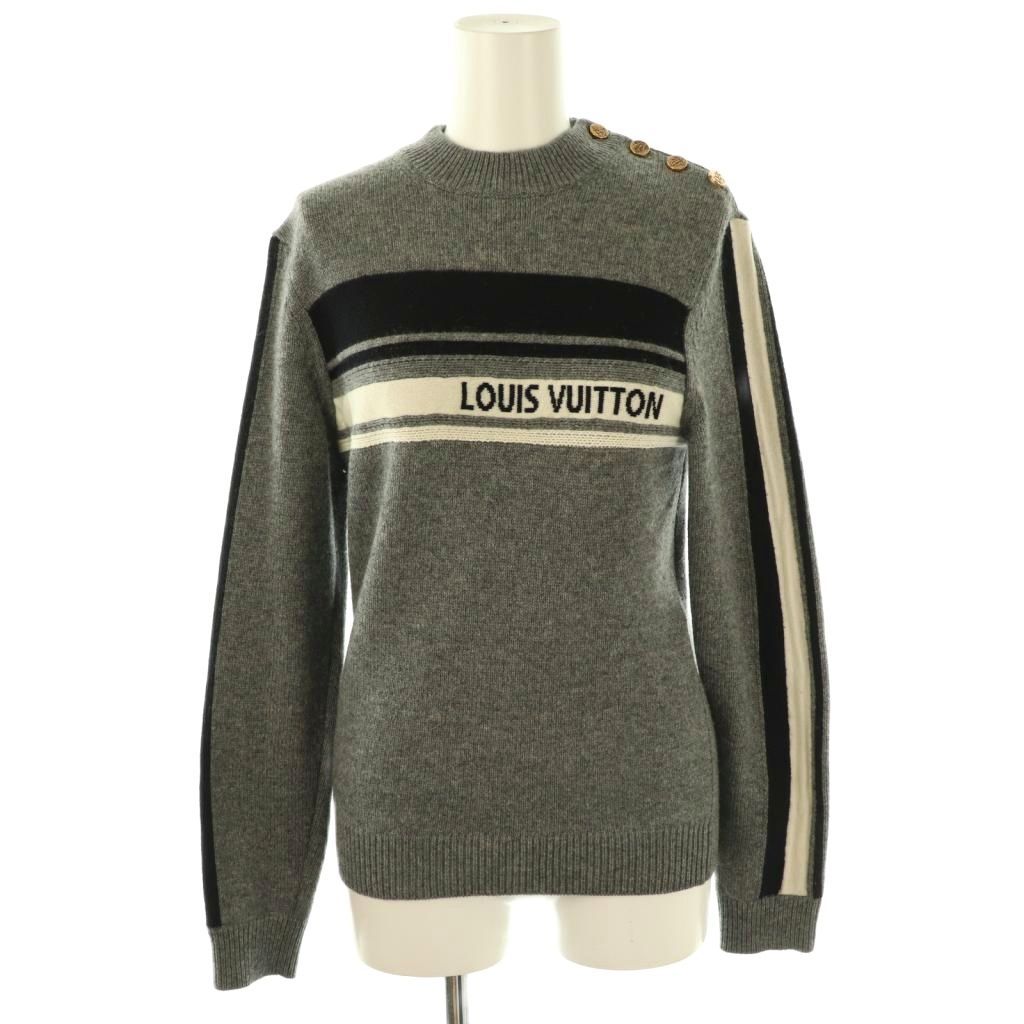 ルイヴィトン LOUIS VUITTON LVインタルシアシグネチャーニット セーター プルオーバー カシミヤ ロゴ XS グレー 白 黒 RW191W LPX FGKL21 |CX