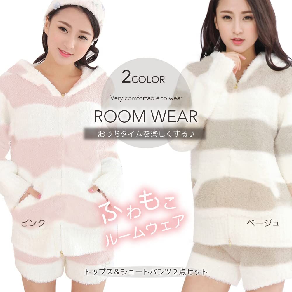 Seap ルームウェア レディース パジャマ もこもこ パーカー - ショートパンツ 上下 2点 セット 503