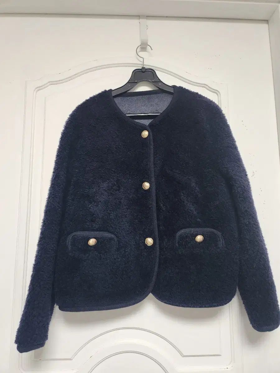 ネイビー ムートン フリース GOLD ボタン ジャケット
