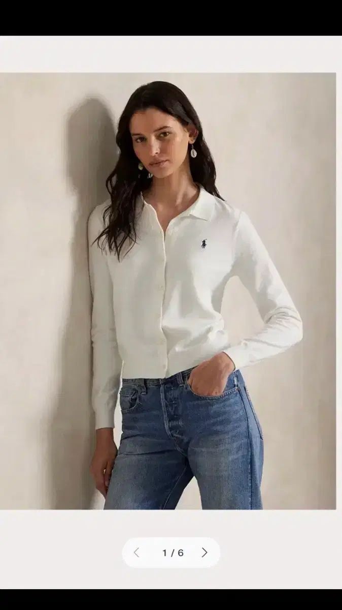 ポロ ボタン カーディガン 白