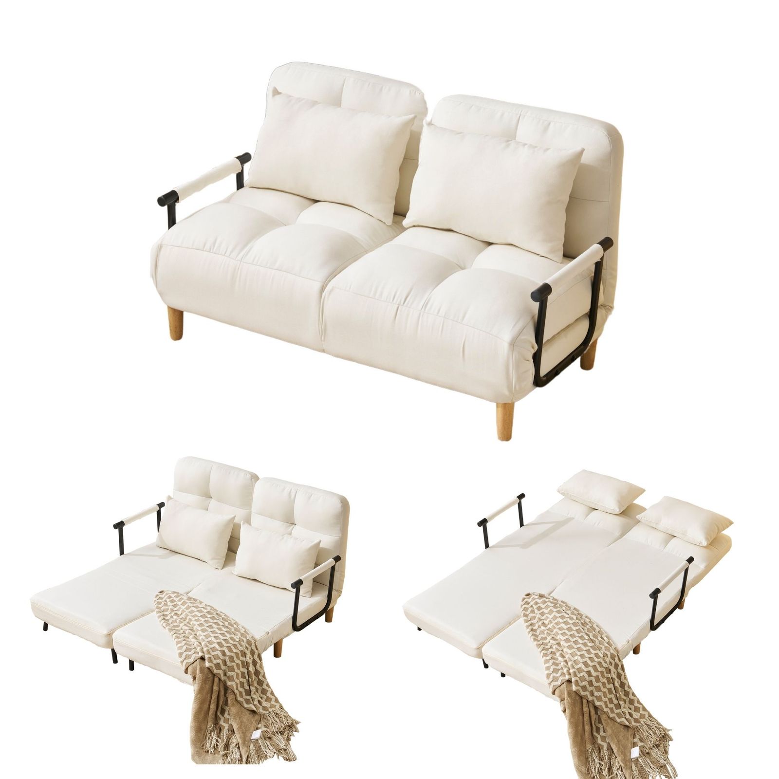 ソファベッド 折りたたみ 3WAY ファブリック生地 カウチソファー 肘付き 一人掛け 二人掛け カウチ リクライニング 一人暮らし 組立品 調節 な背もたれ ふわふわ GC