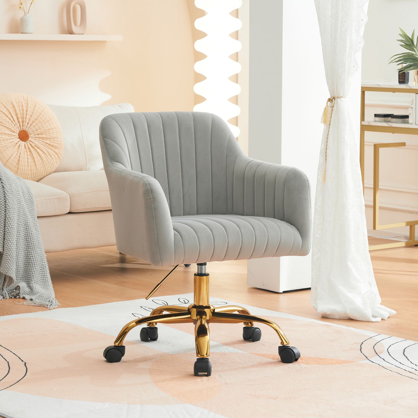 グレー オフィスチェア デスクチェア 回転チェア 肘掛け付き ダイニングチェア パソコンチェア ワークチェア ソファチェア リビングチェア 柔らかい レトロ かわいい モダン GC