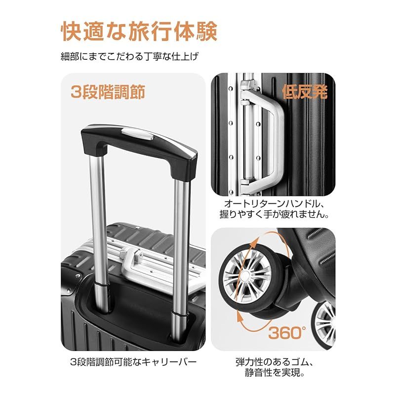 VARNIC スーツケース キャリーケース キャリーバッグ アルミフレーム 大型 静音 ダブルキャスター 耐衝撃 360度回転 TSAダイヤルロック 機内持込 旅行 出張 S ブラック 1 DECORATOM_COM_BR