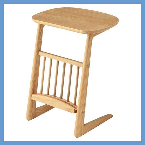 天然木 アッシュ のサイドテーブル コの字型 マガジンラック付き W44×D39×H55cm No.535 ナチュラル