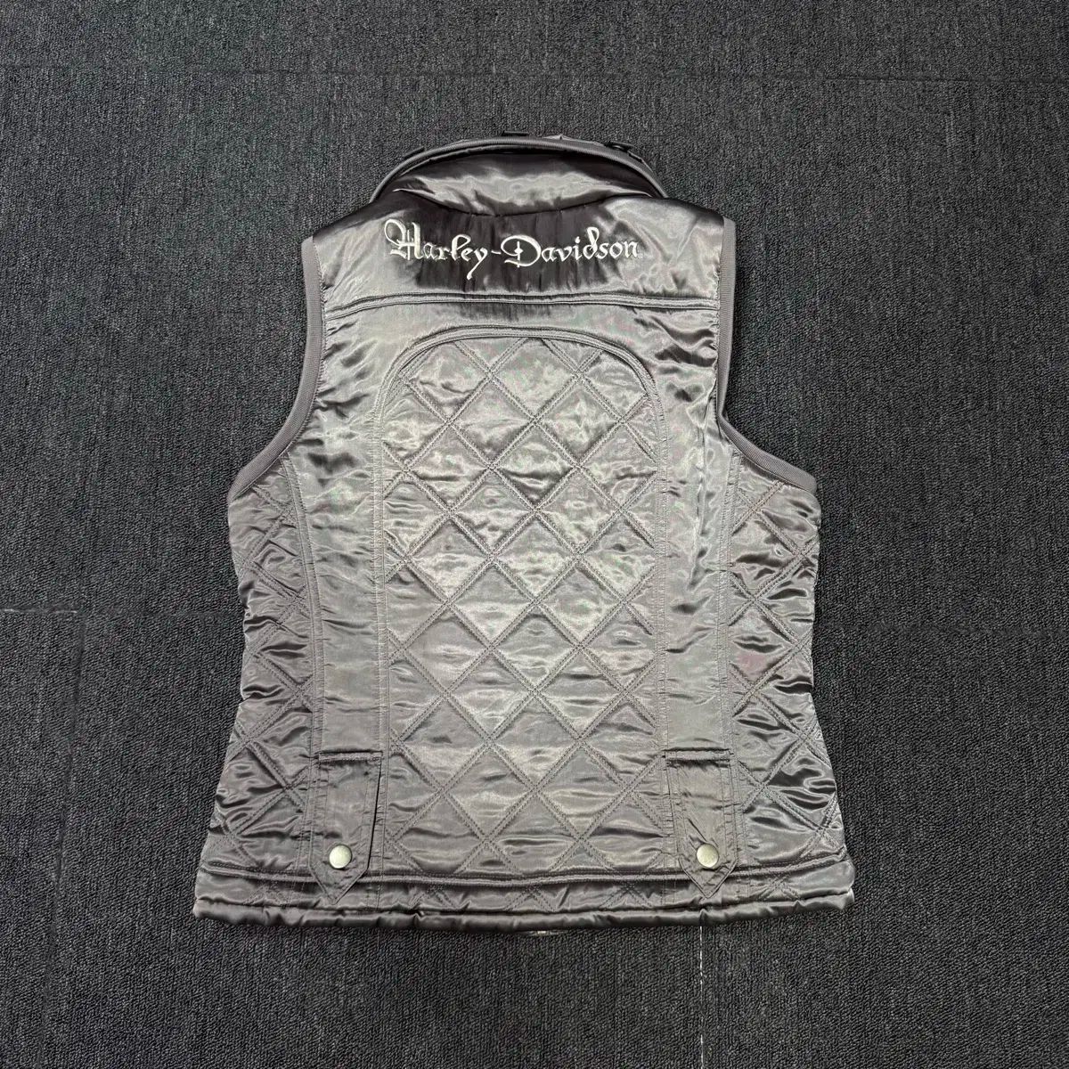 ハーレーダビッドソン クロム シルバー バイカー フード キルティングベスト