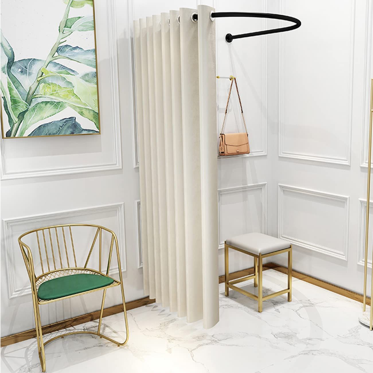 Bunny Ears 簡易更衣室 フィッティングルーム 室 幅85×奥行80×高さ200cm クリーム色 衣料品店の U字型壁掛け洋服店のプライバシー保護 脱衣所 着替えテントドレッシングルーム 室 バスルームカーテン