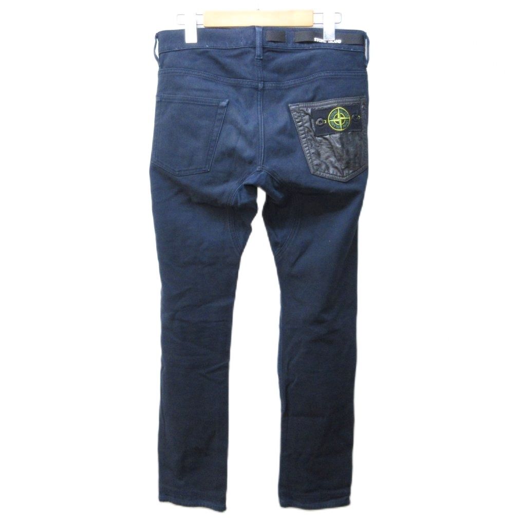 ストーンアイランド STONE ISLAND ストレッチコットンパンツ ストレートパンツ デニム ボタンフライ ロゴパッチ 紺 ネイビー W29 約M IBO73