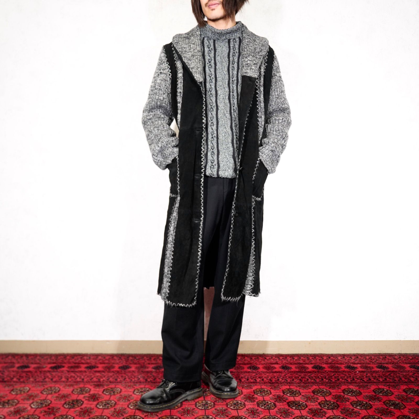 SPECIAL ITEM USA VINTAGE KNIT LEATHER BELTED COAT アメリカ古着ニットレザーベルテッドコート