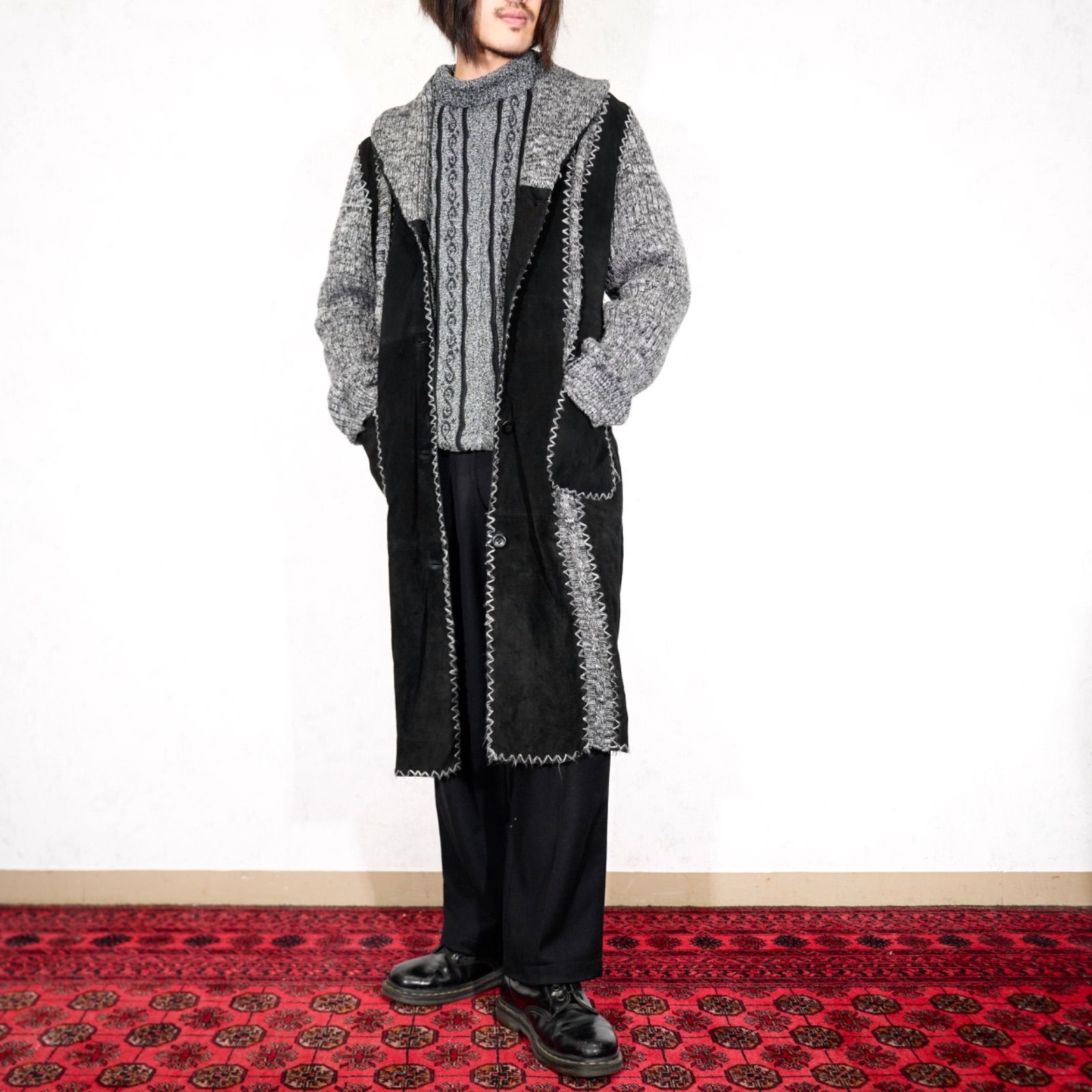 SPECIAL ITEM USA VINTAGE KNIT LEATHER BELTED COAT アメリカ古着ニットレザーベルテッドコート