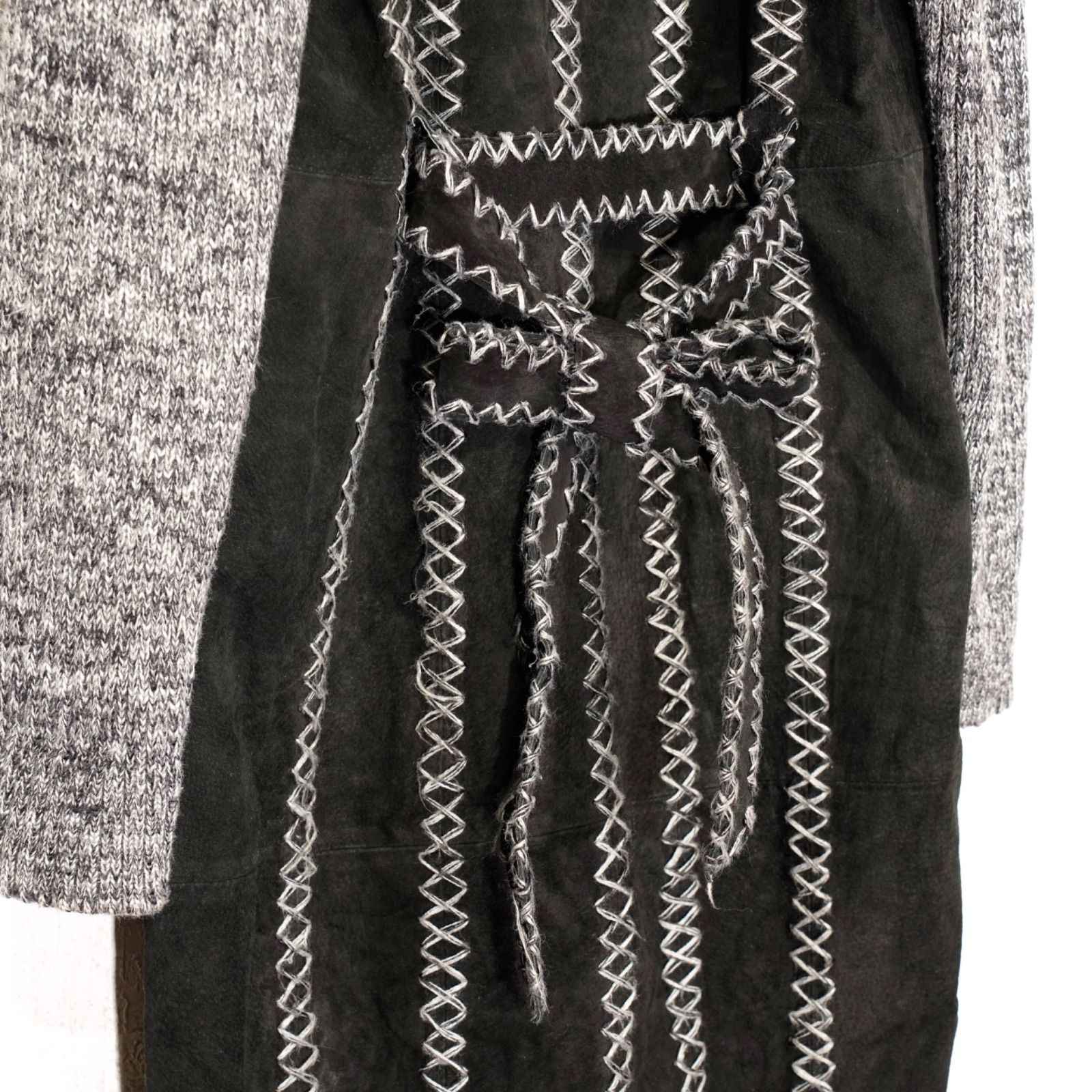 SPECIAL ITEM USA VINTAGE KNIT LEATHER BELTED COAT アメリカ古着ニットレザーベルテッドコート GULLKHAN_COM