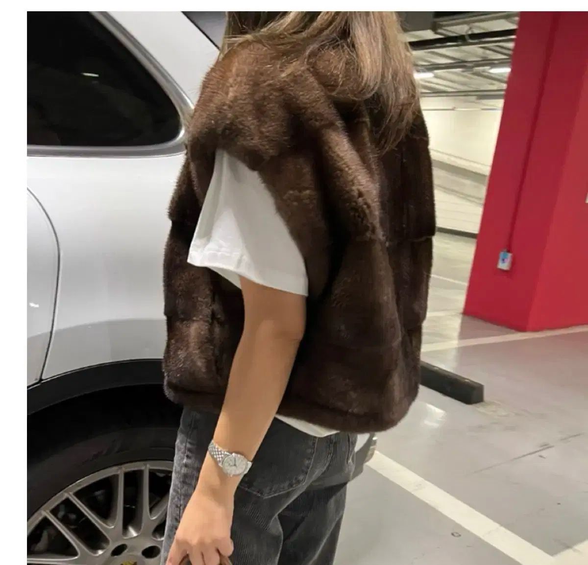  マホガニー ブラウン リバーシブル ベスト フェイクファー ベスト ジレ ベスト ジレ ビスチェ