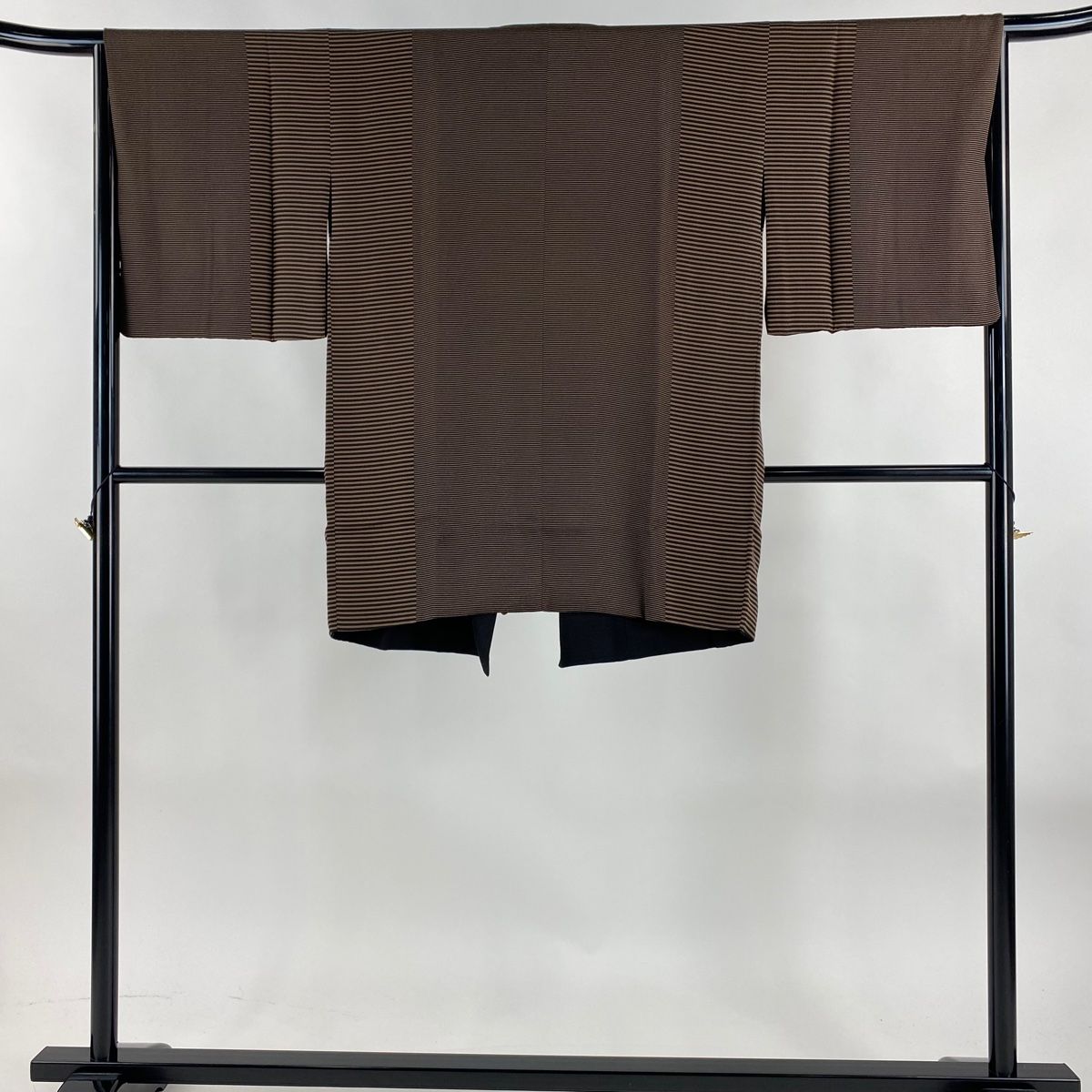 道中着 身丈87.5cm 裄丈65cm M 和装コート 縞 茶色 正絹 秀品