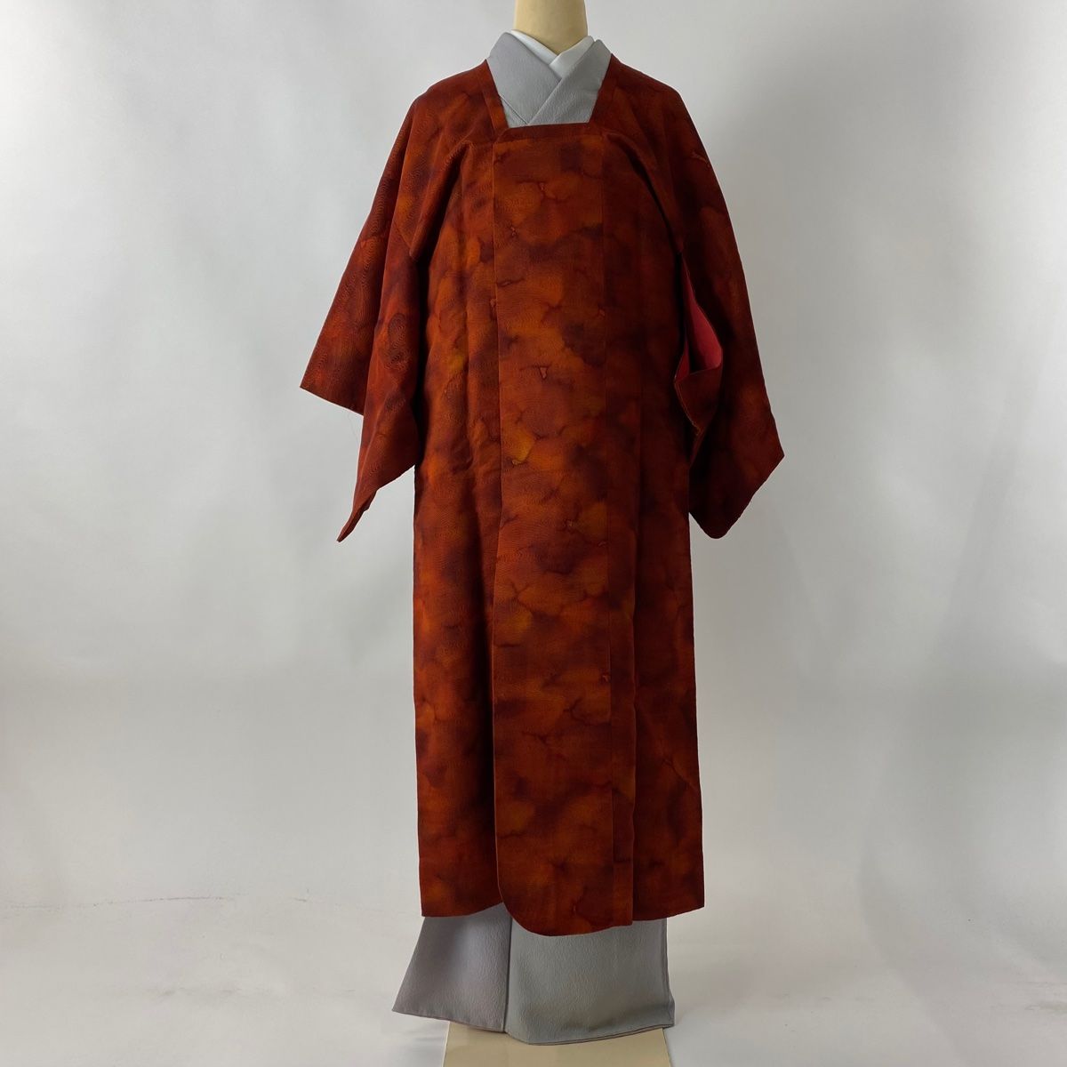 道行 身丈120.5cm 裄丈62cm S 和装コート 角衿 波頭 ぼかし 赤茶 正絹 秀品