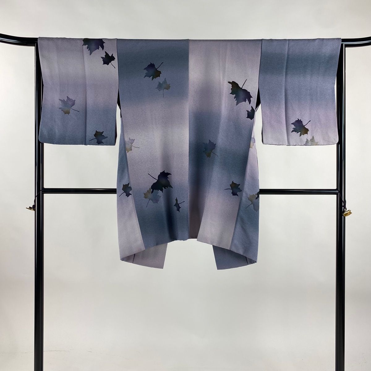 道中着 身丈88.5cm 裄丈66cm M 和装コート 着物衿 葉柄 灰紫 正絹 秀品