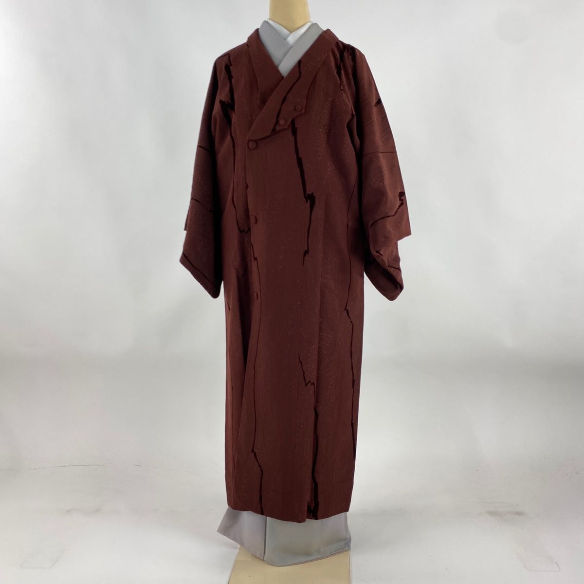 道行 身丈126cm 裄丈64.5cm M 和装コート 木目 茶色 正絹 秀品