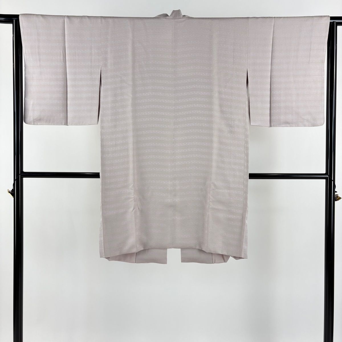 道中着 身丈99cm 裄丈64cm M 和装コート 幾何学 横縞 薄小豆 正絹 名品