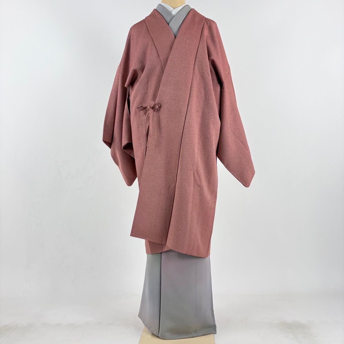 道中着 身丈105cm 裄丈67.5cm L 和装コート 幾何学 ピンク 正絹