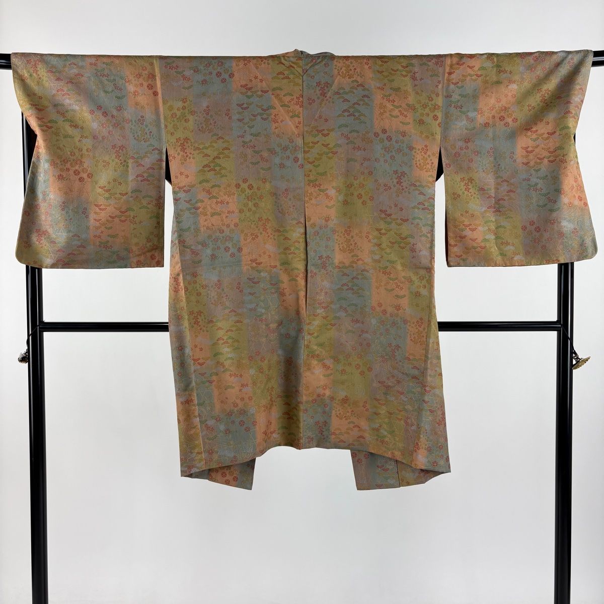 道中着 身丈98cm 裄丈69cm L 和装コート 松 菊 薄茶色 正絹