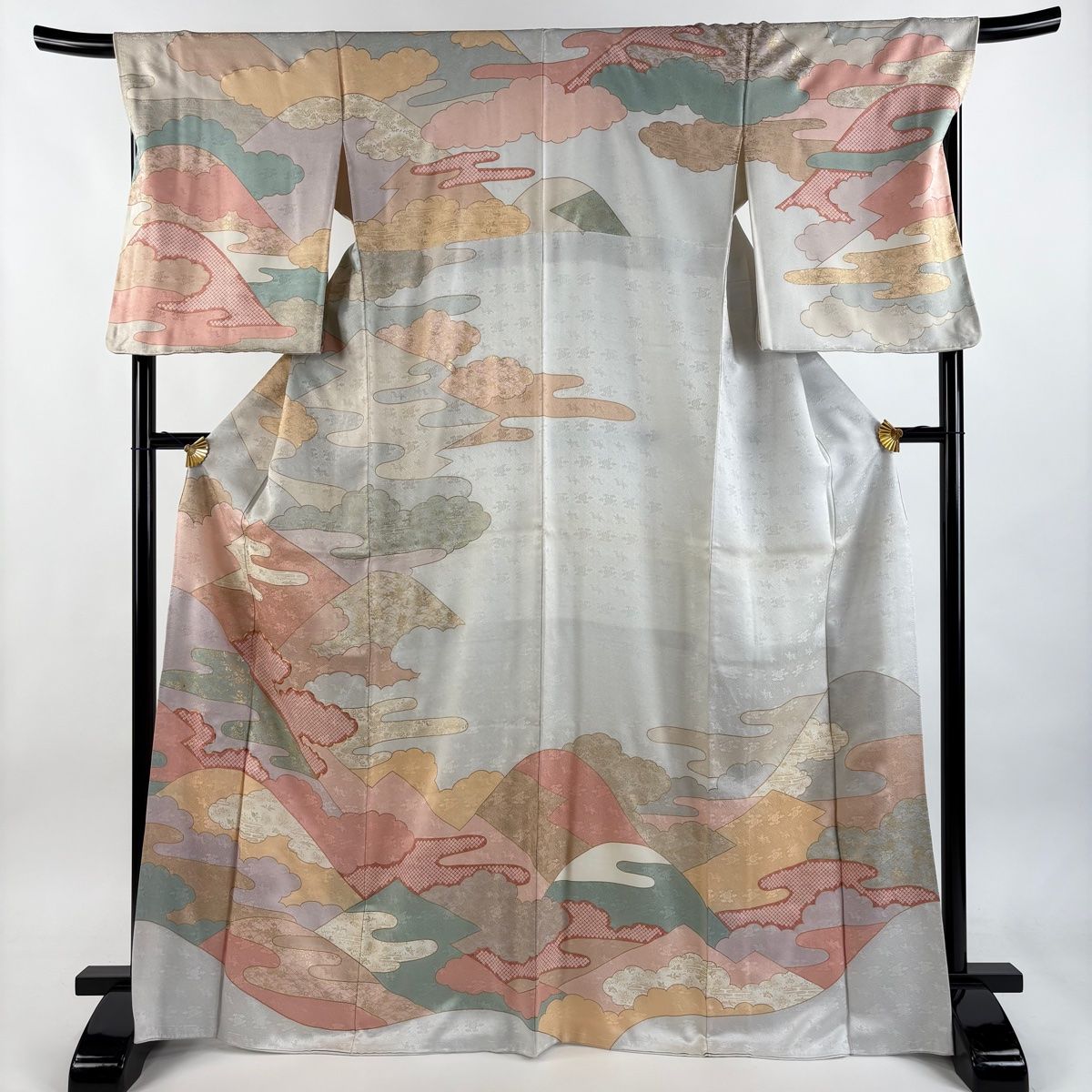 訪問着 身丈168.5cm 裄丈69.5cm L 袷 雲文 ヱ霞 金糸 金彩 薄紫 正絹 秀品