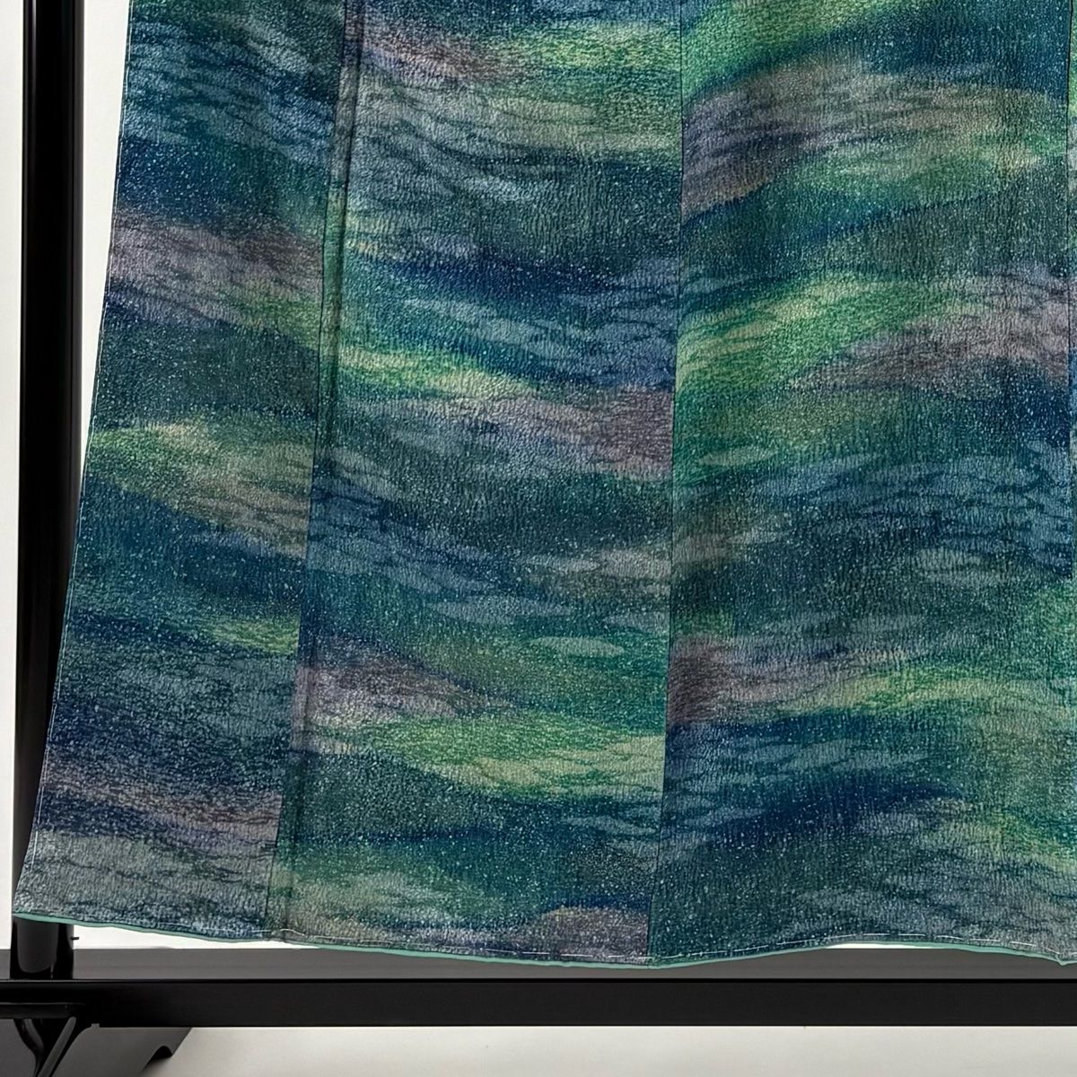 小紋 身丈154cm 裄丈61cm S 袷 落款 霞 幾何学模様 金彩 青緑 正絹 秀品