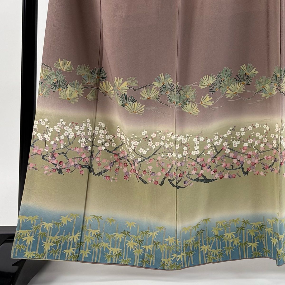 訪問着 身丈162cm 裄丈65.5cm M 袷 落款 松竹梅 ぼかしぼかし 薄小豆 正絹 秀品