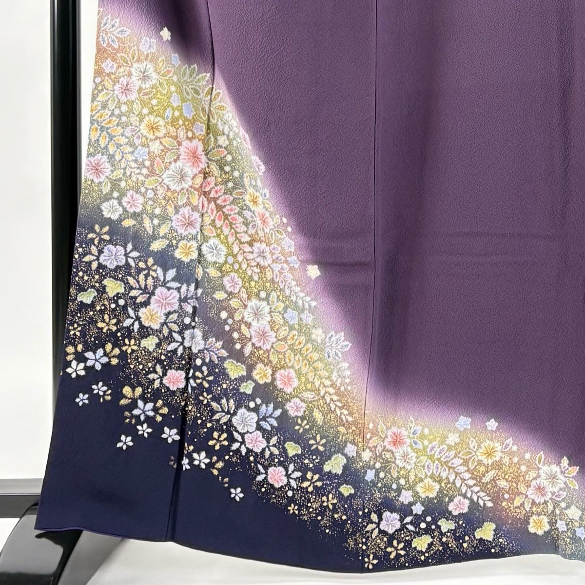 付下げ 身丈163.5cm 裄丈66cm M 袷 翠山工房 やまと 落款 辻が花 金彩 濃紫 正絹