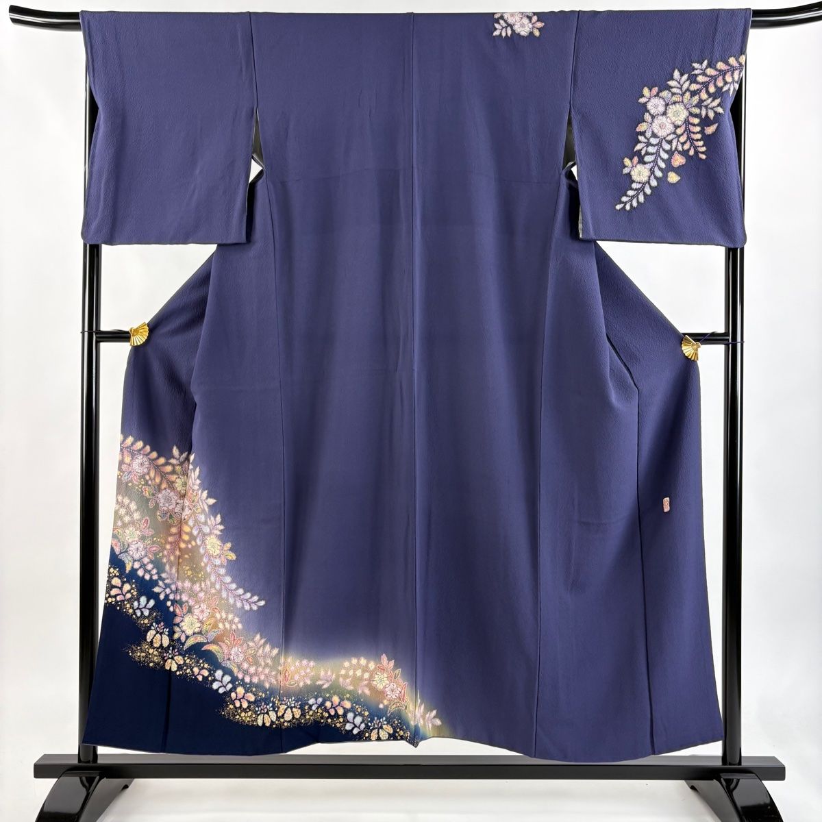 付下げ 身丈153.5cm 裄丈67cm M 袷 翠山工房 やまと 落款 辻が花 金彩 紫 正絹 名品