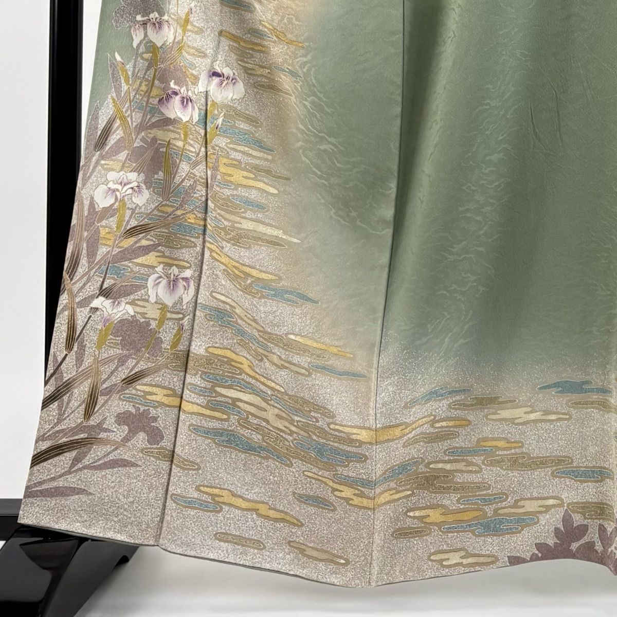 訪問着 身丈161cm 裄丈67cm M 袷 菖蒲 霞 金彩 薄緑 正絹