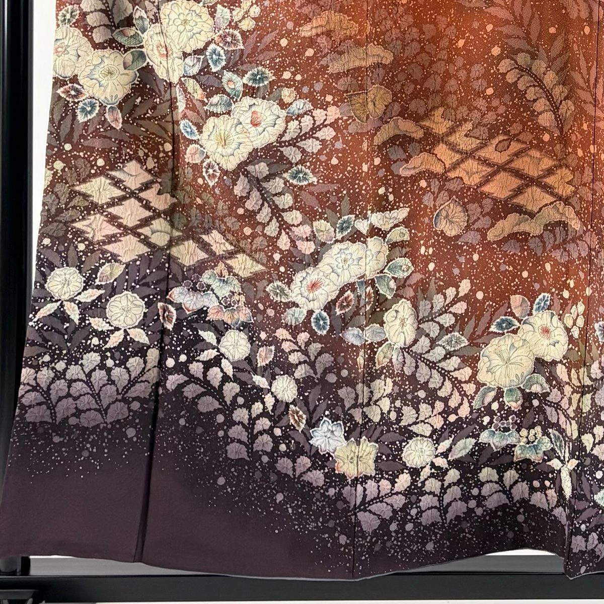 訪問着 身丈156cm 裄丈65cm M 袷 翠山工房 落款 辻が花 絞り ぼかし えんじ色 正絹