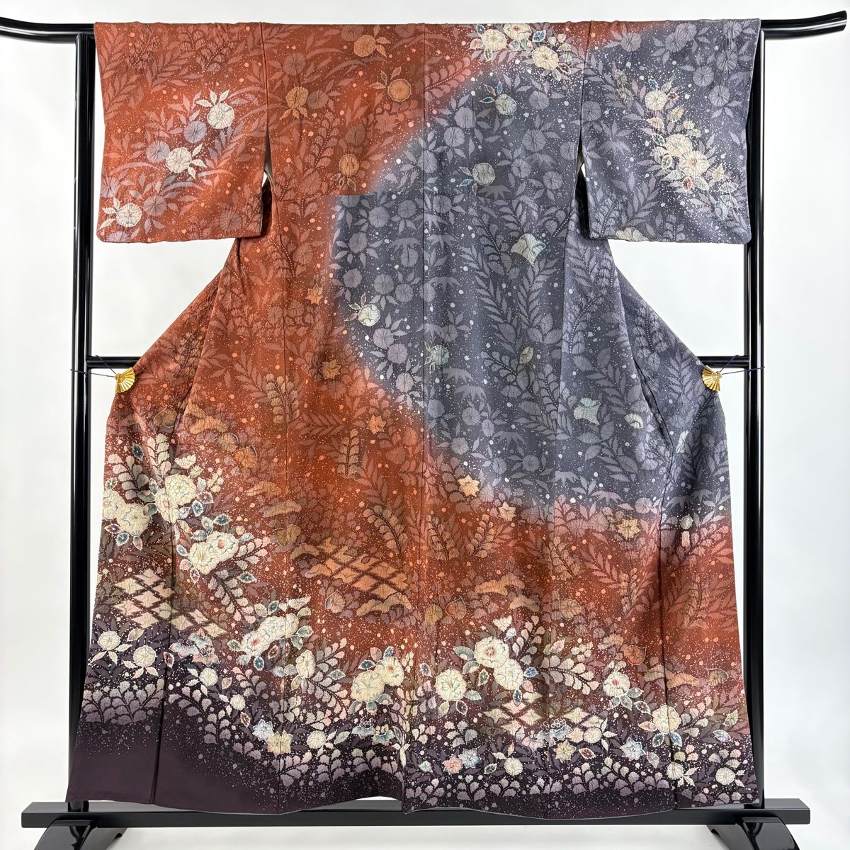 訪問着 身丈156cm 裄丈65cm M 袷 翠山工房 落款 辻が花 絞り ぼかし えんじ色 正絹 名品