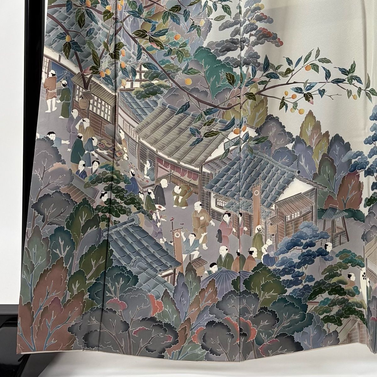 訪問着 身丈162cm 裄丈66cm M 袷 田村哲彦 落款 町並み 風景 灰色 正絹 一つ紋