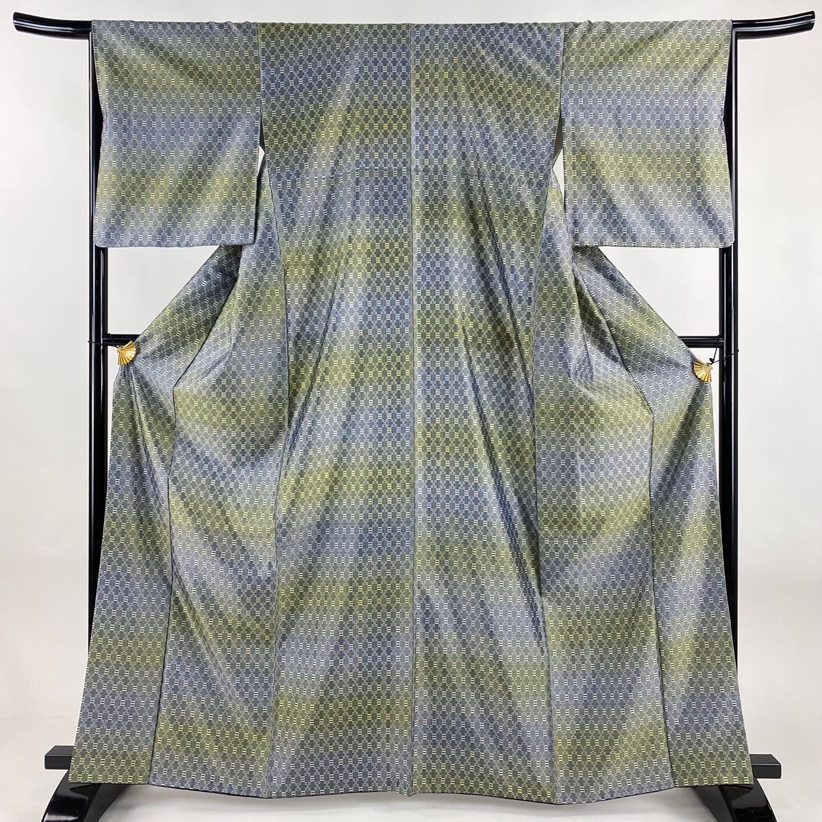 紬 身丈164.5cm 裄丈65cm M 袷 幾何学 灰色 正絹