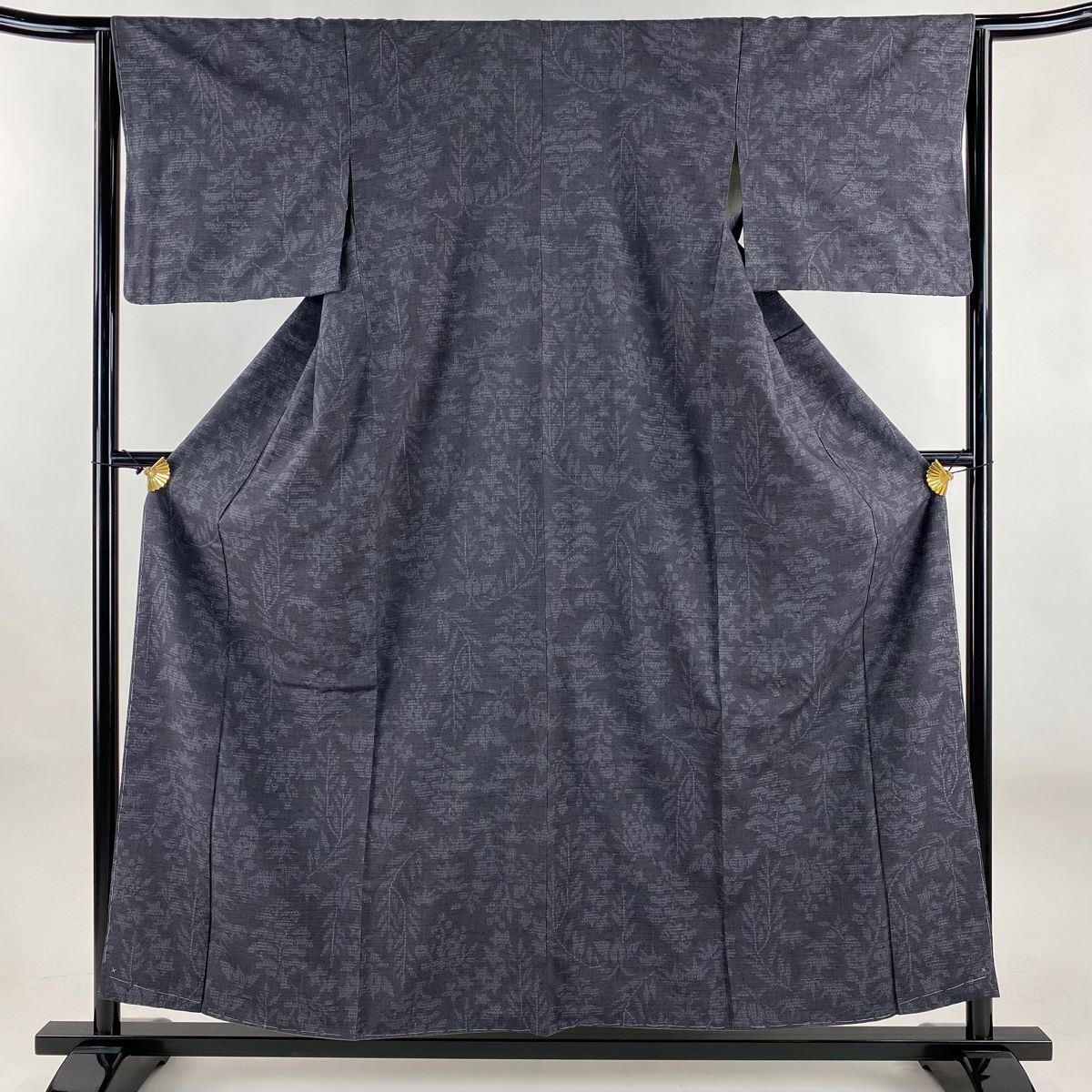 結城紬 身丈157cm 裄丈64.5cm M 袷 はたおり娘 奥順 証紙 草花 亀甲絣 灰色 正絹
