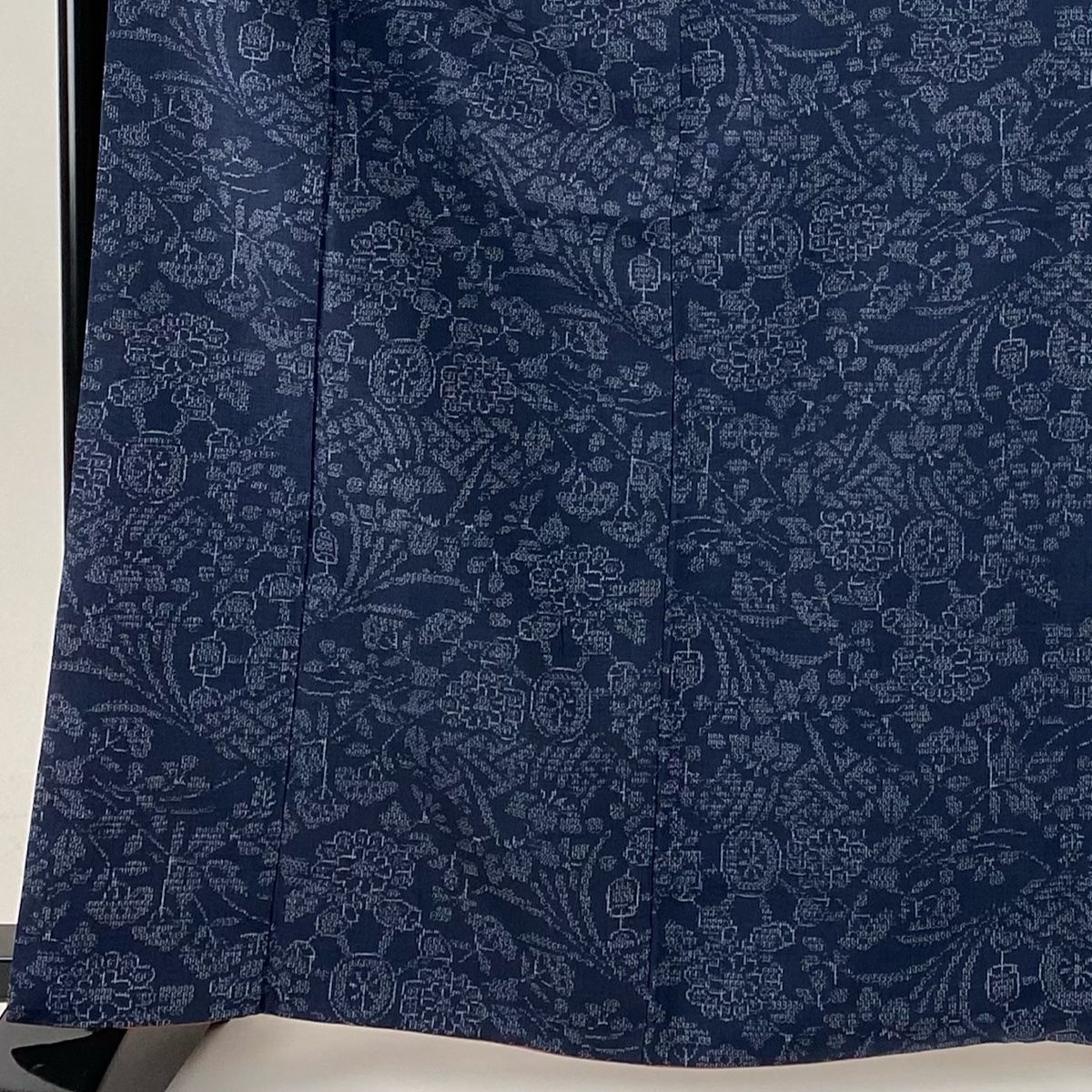 紬 身丈164cm 裄丈64.5cm M 袷 槌車 草花 藍色 正絹
