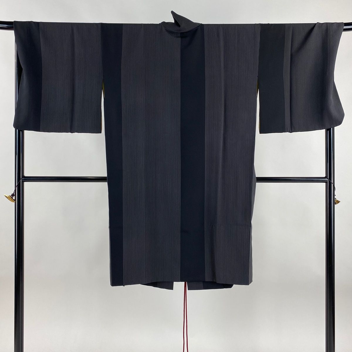 道中着 身丈108.5cm 裄丈70cm L 和装コート 縦縞 墨色 正絹