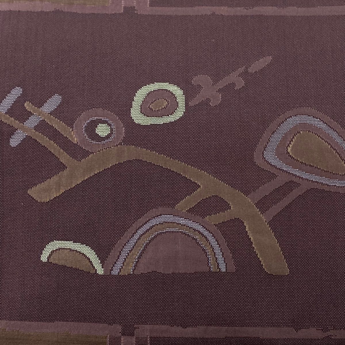 袋帯 秀品 草花 幾何学模様 紫 六通 正絹