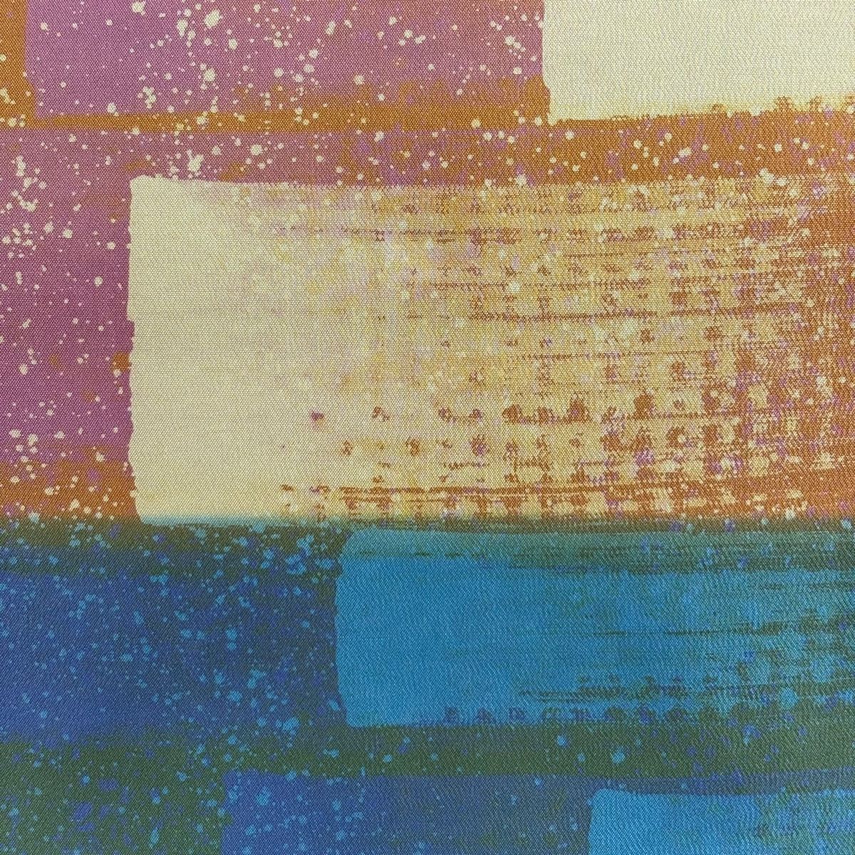 袋帯 秀品 幾何学模様 青緑 全通 正絹