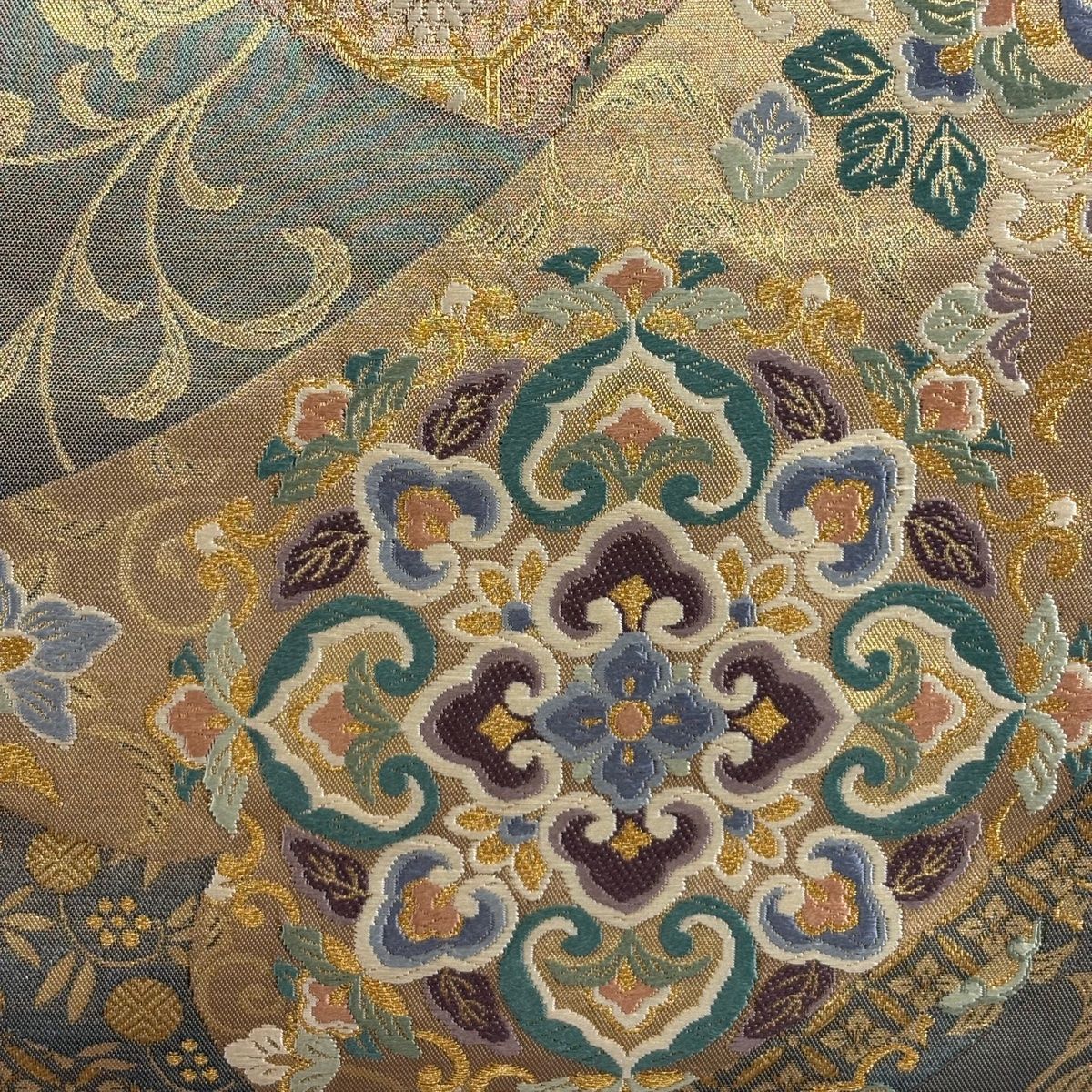 袋帯 秀品 華文 花唐草 箔 唐織 金色 六通 正絹