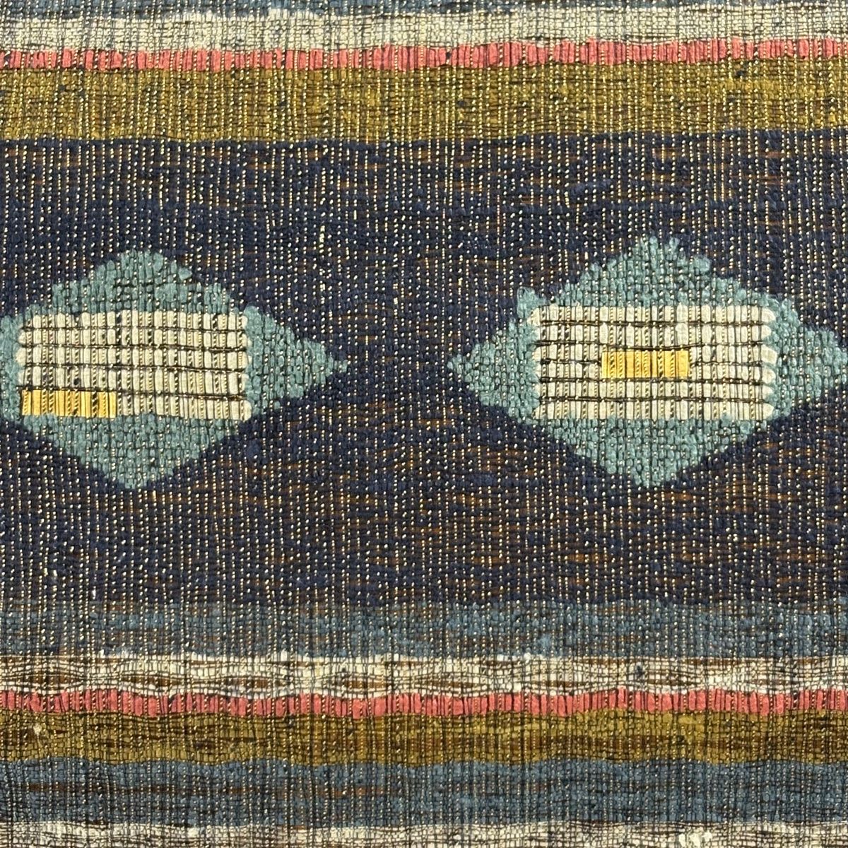 袋帯 秀品 関西仕立て 菱 段縞 金通し 箔 墨色 お太鼓柄 正絹