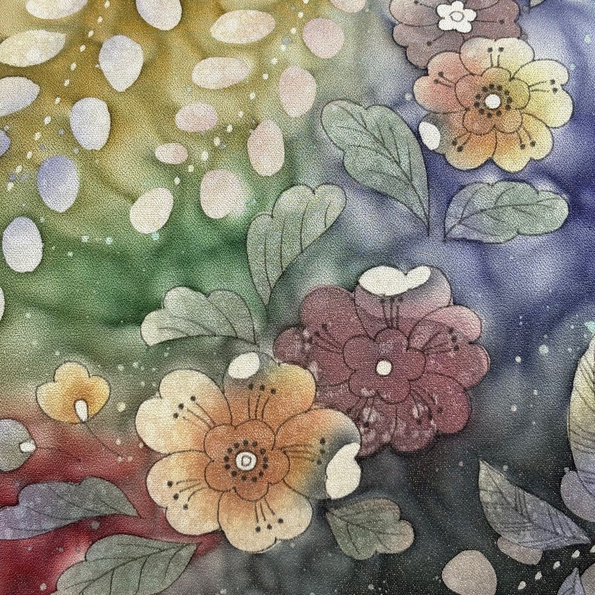 袋帯 秀品 落款 草花 藤 金糸 ぼかし 深緑 お太鼓柄 正絹