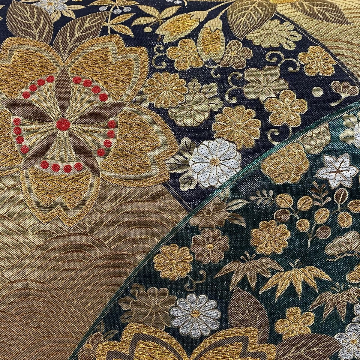袋帯 秀品 振袖向き 桜 松竹梅 金銀糸 箔 黒 六通 正絹