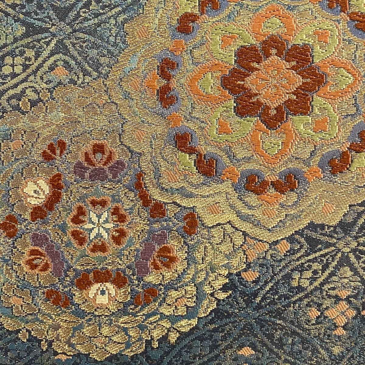 送料無料、２０１４新作！  袋帯 秀品 服部織物 落款 華文 七宝 金糸 箔 灰色 六通 正絹 持ち運びやすい