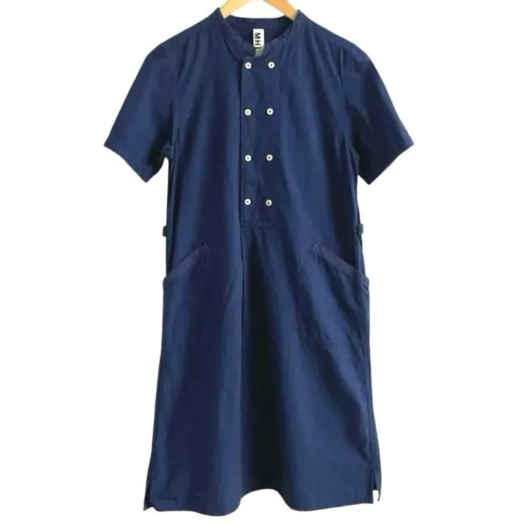 MHL. エムエイチエル INDIGO SHIRTING ダブル ボタン ワンピース Ⅱ
