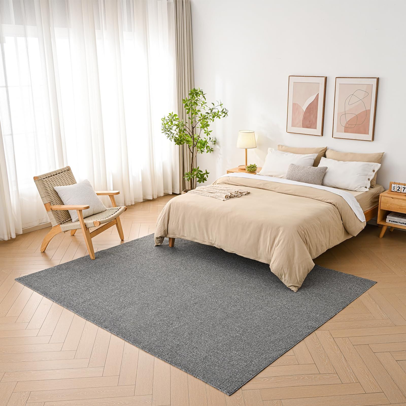 FLIIRITAIA カーペット グレー 200×250cm 約3畳 約1畳 リネン風素材 洗える 滑り止め 抗菌 防臭 防ダニ 通気性 速乾性 防音 リビングルーム 寝室 ダイニングルーム フローリング オールシーズン 洗濯 収納便利 ラグ SKLAD-KIRPICHA_RU
