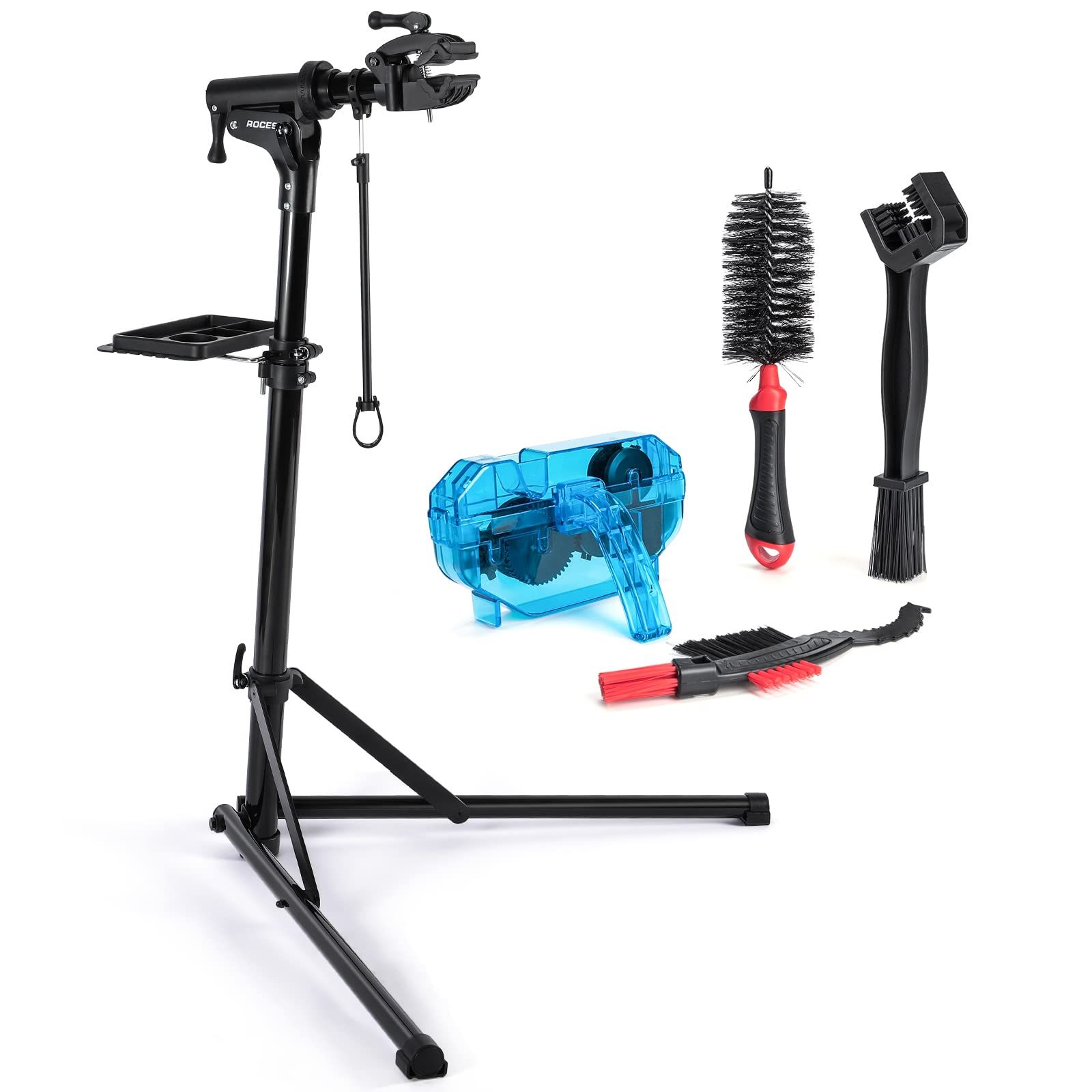 CXWXC 自転車 メンテナンススタンド 安定感 高さ調節 角度調節 ワークスタンド 折りたたみ式 工具トレー付 軽量 コンパクト 収納 持ち運びに便利 RS-100