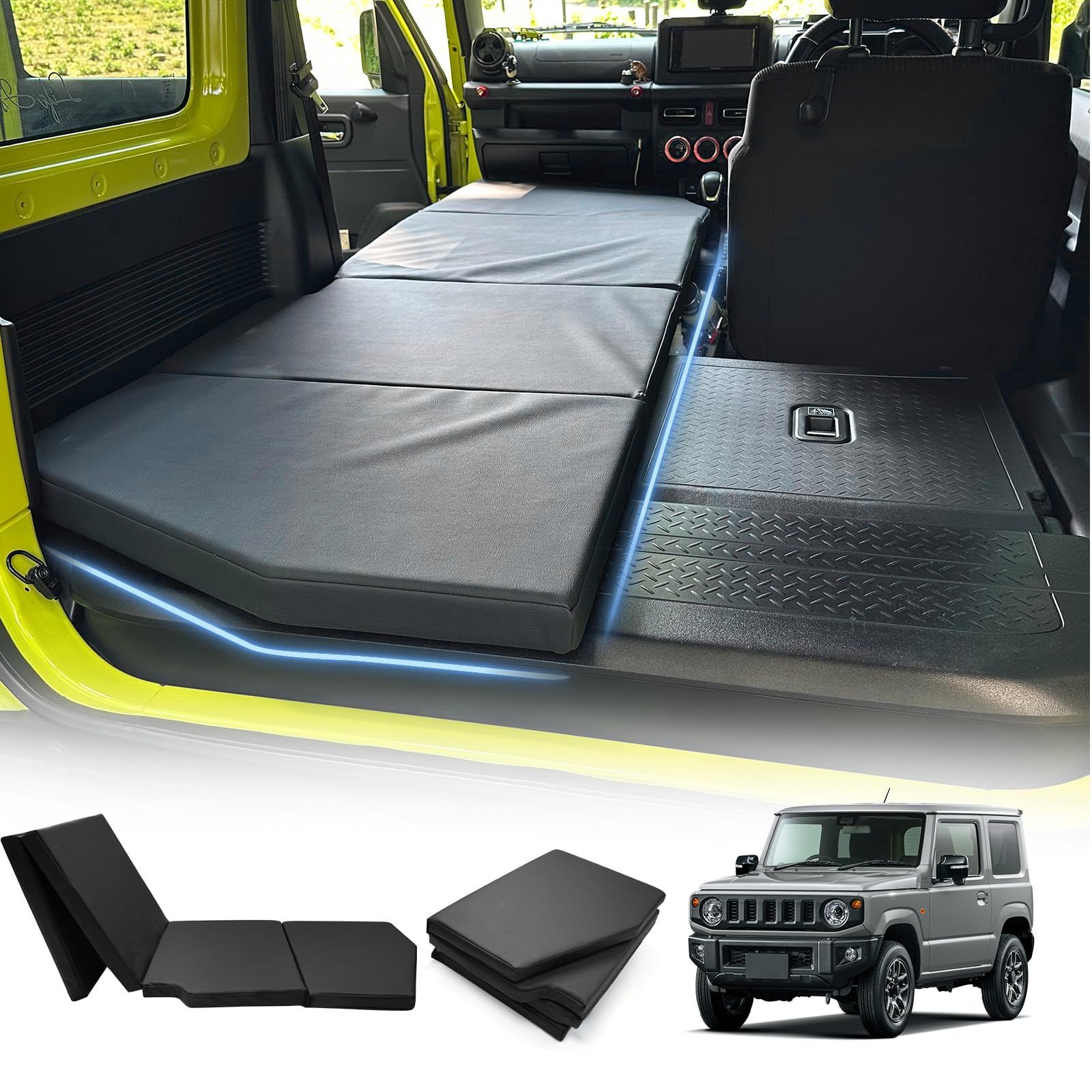ジムニー ジムニーシエラ JB64 JB74 車中泊 マット 折り畳み式 ジムニー マット PUレザー 高密度ウレタン 防水 防汚 軽量 通気性 快適睡眠 防災 黒 助手席側-L