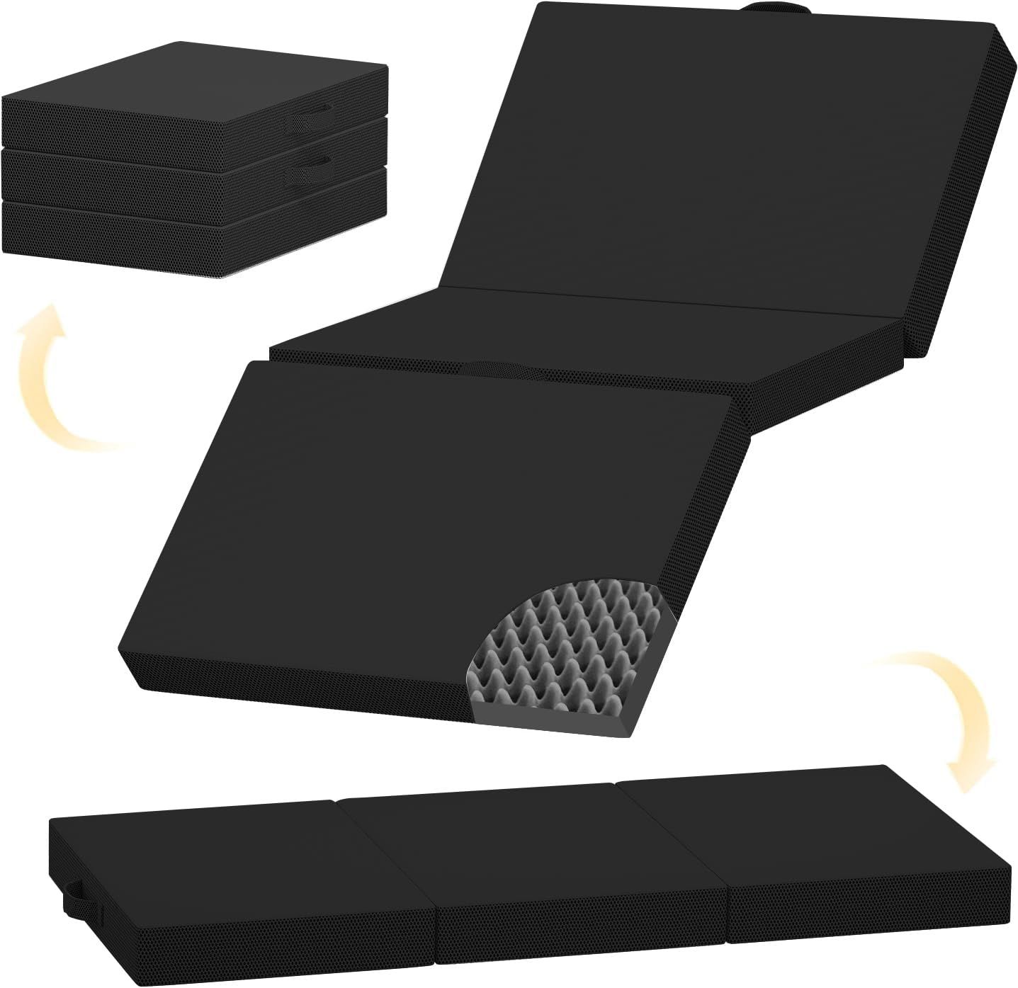 オールシーズン 抗菌防臭 洗えるカバー ブラック コンパクト収納 来客用 厚さ8CM セミダブル セミダブル シングル 三つ折 高反発 座布団 197*120*8 ベッドマット 敷布団 折り畳み JPFelineHouse